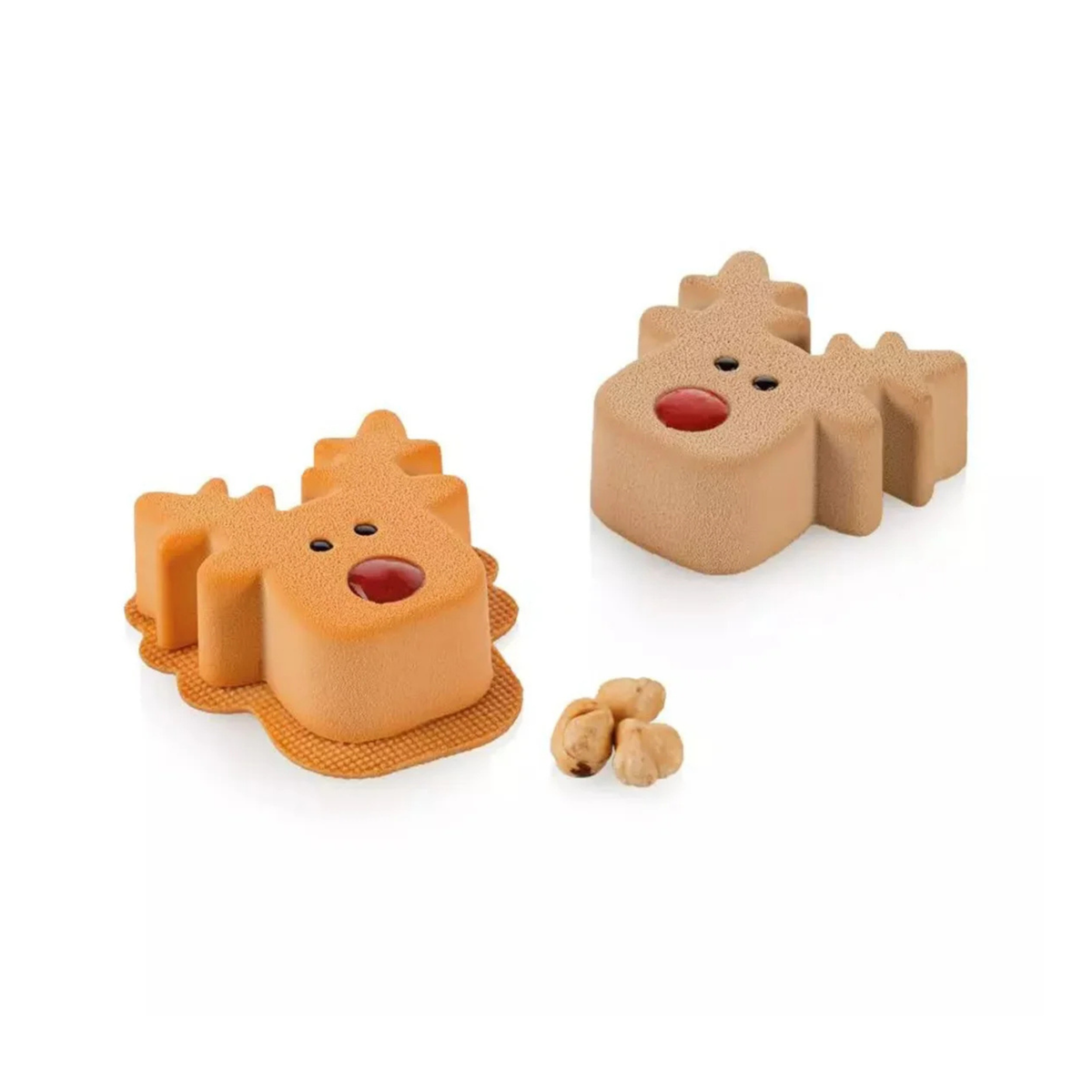 Entremets individuels en forme de renne de Noël réalisés avec le moule silicone Silikomart