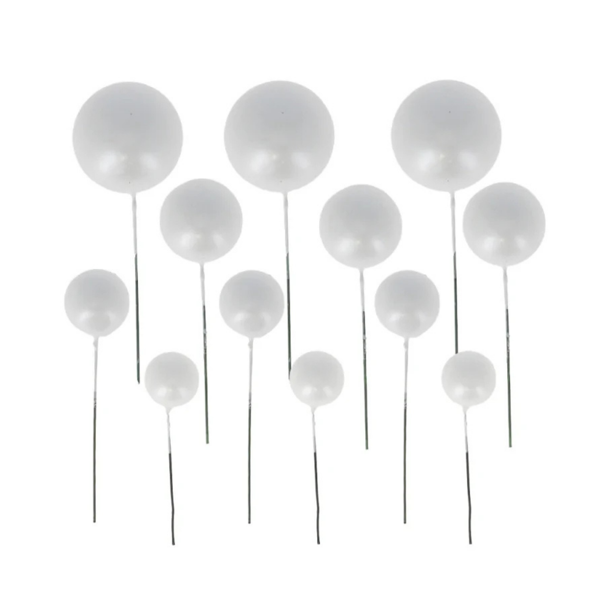 Lot de 12 boules blanches à piquer de différentes tailles pour décoration de gâteaux