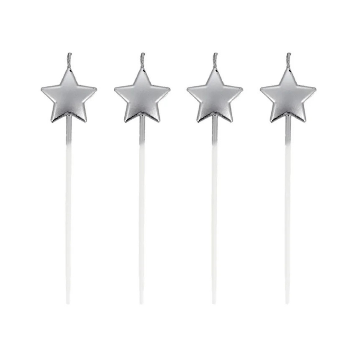 4 bougies étoiles argentées à piquer Patisdécor pour décoration de gâteau