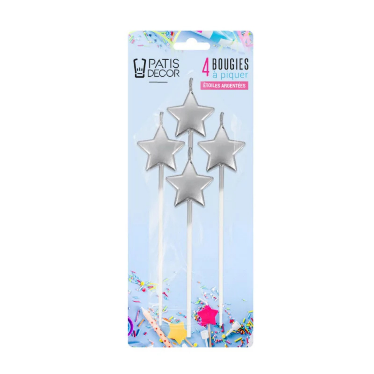Lot de 4 bougies étoiles argentées à piquer pour gâteau d’anniversaire