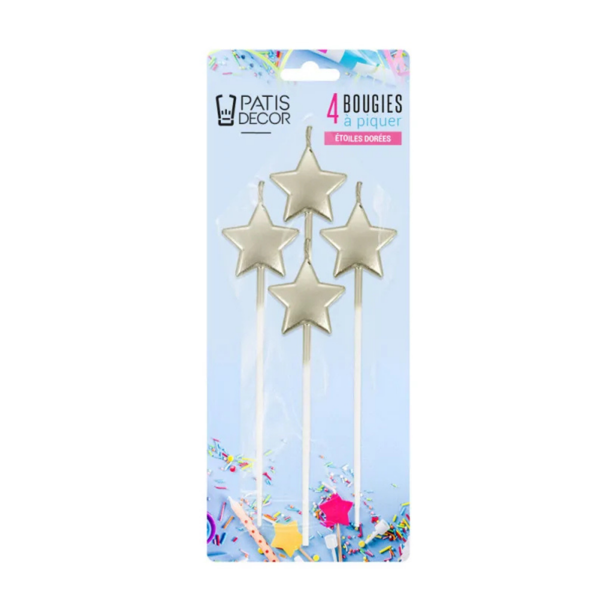 Lot de 4 bougies étoiles dorées à piquer pour gâteau d’anniversaire