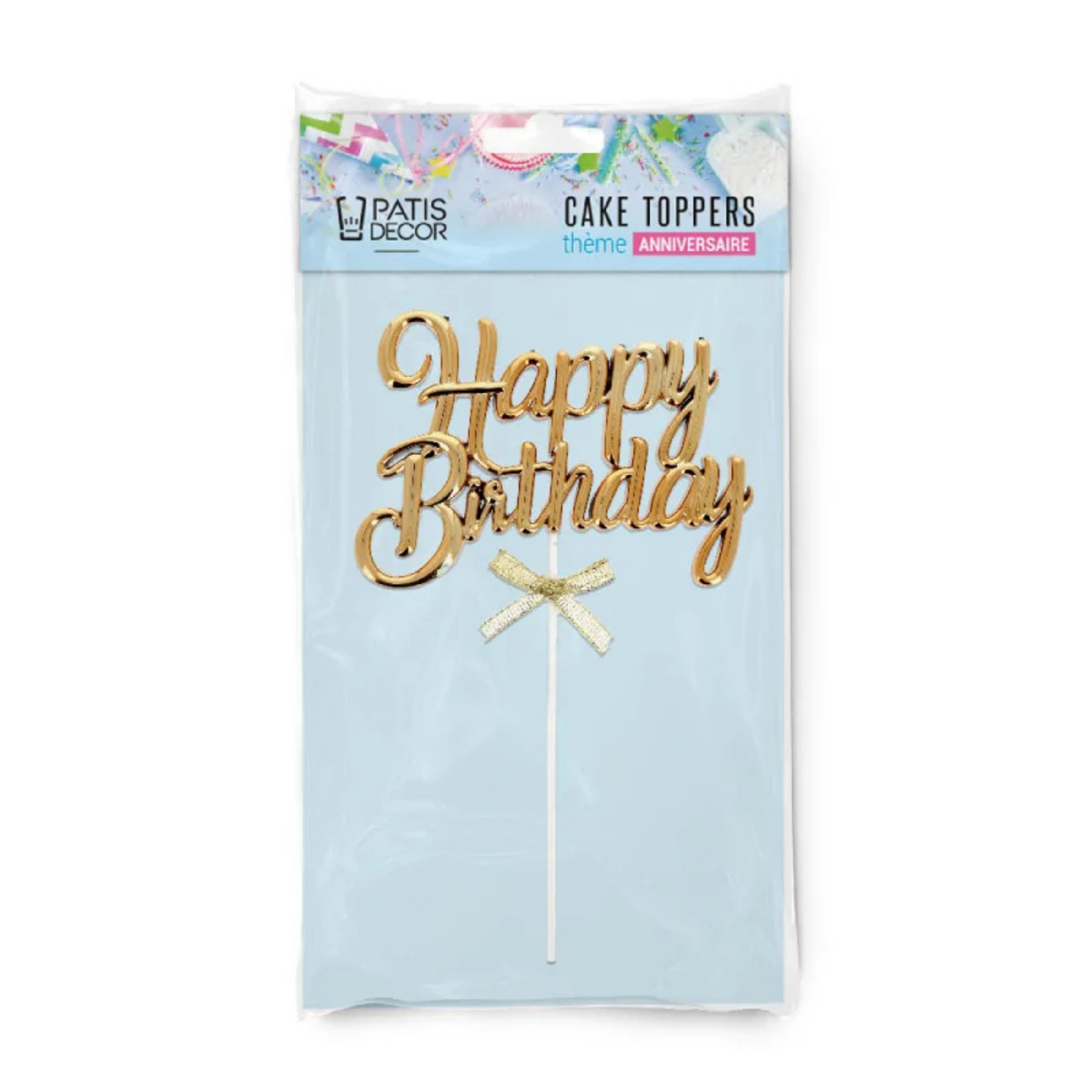 Cake topper doré « Happy Birthday » Patisdécor dans son emballage
