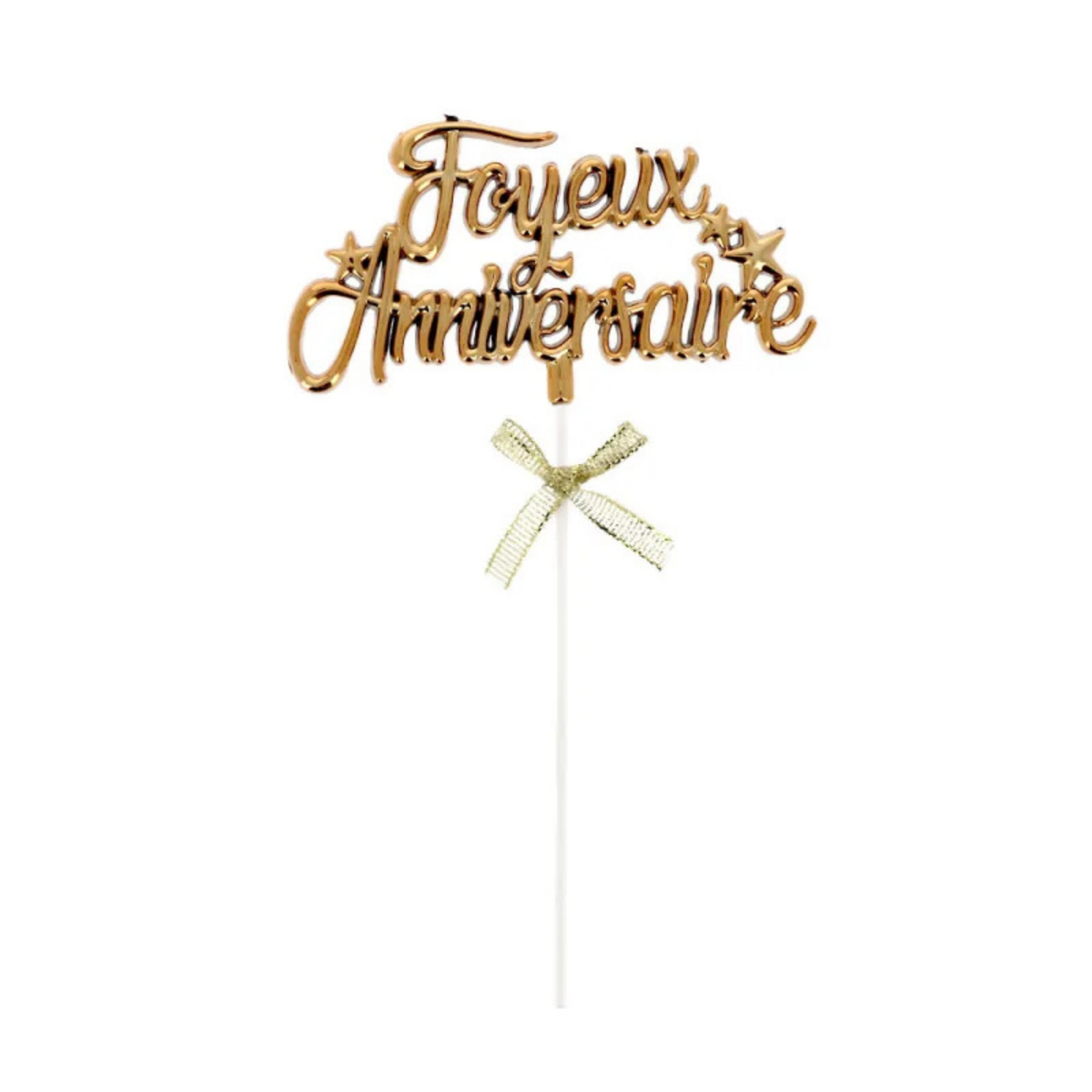 Cake topper doré « Joyeux Anniversaire » avec nœud décoratif pour décoration de gâteau