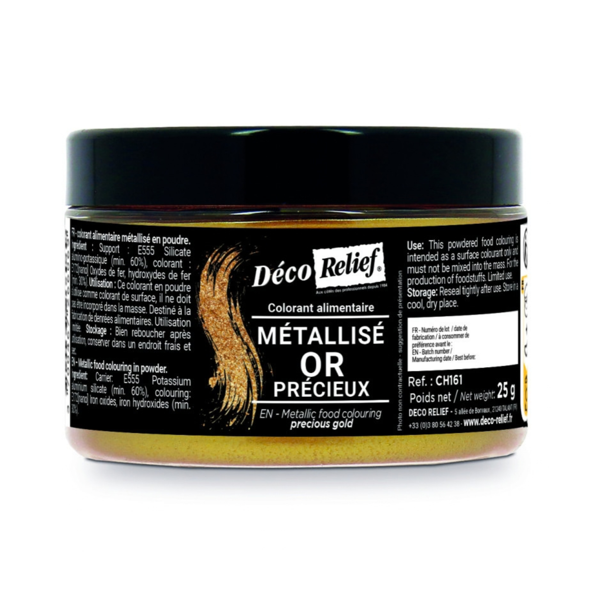 Colorant alimentaire métallisé en poudre or précieux – Déco Relief