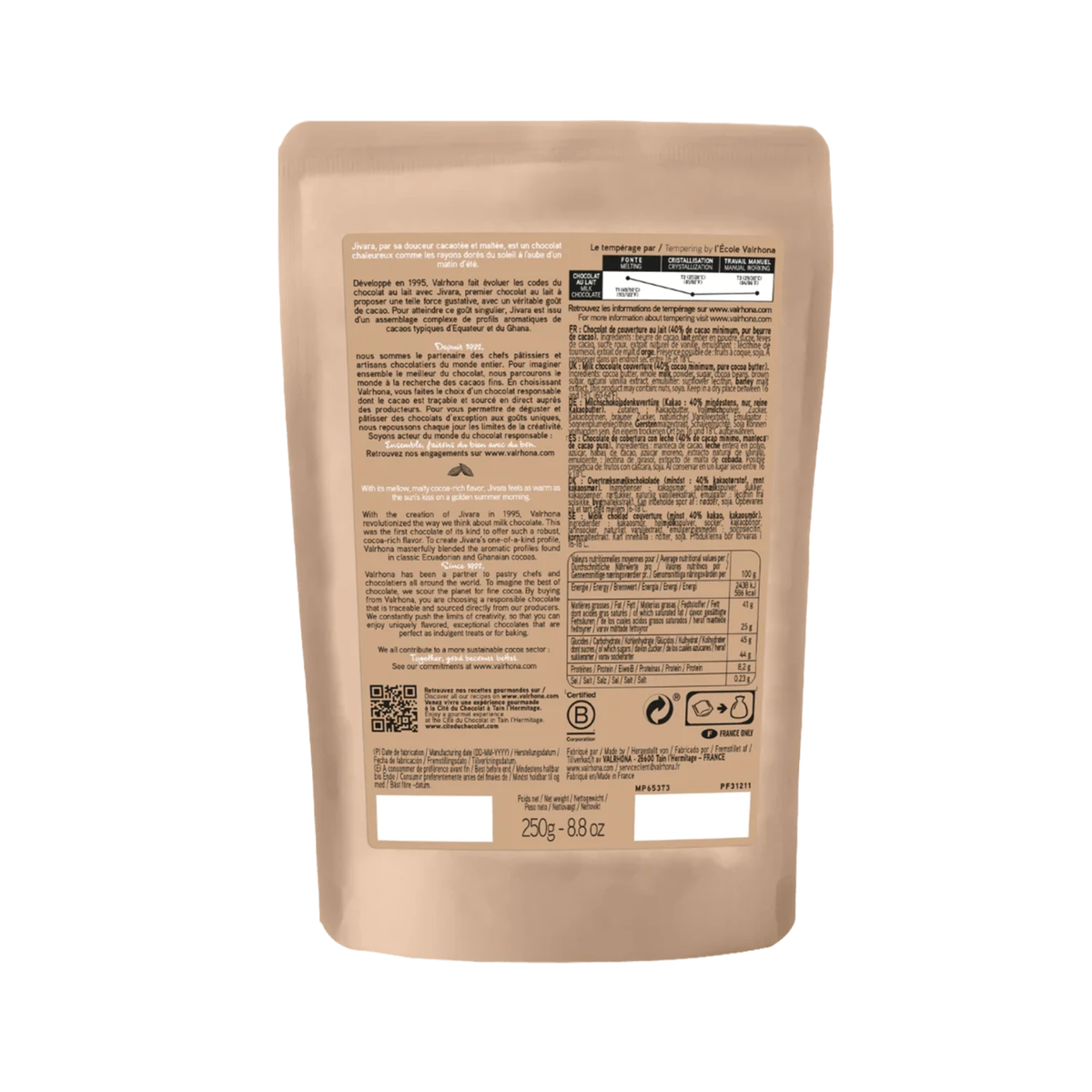 Valrhona - Chocolat de Couverture Lait Jivara 40% - 250g