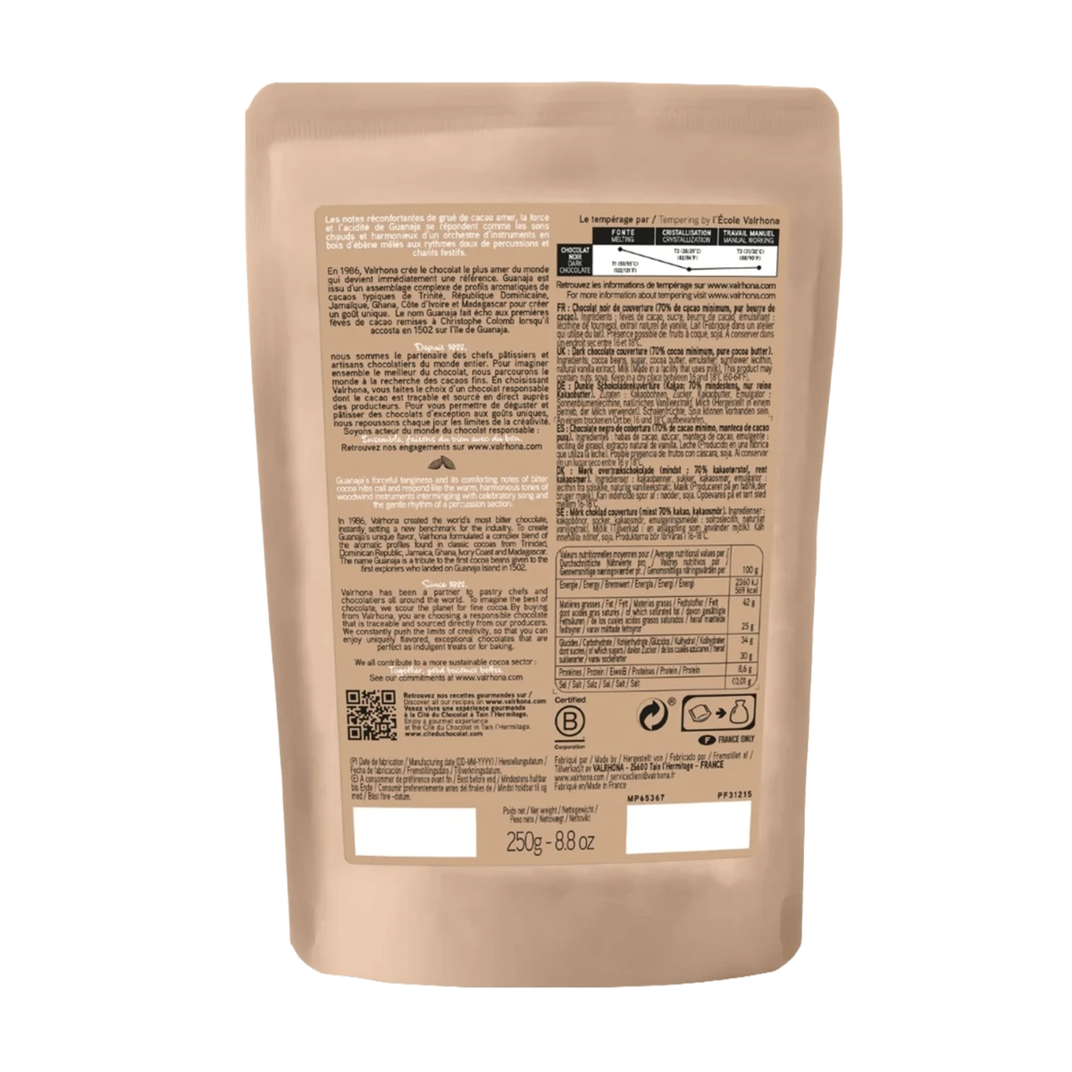 Chocolat de couverture noir Guanaja 70% Valrhona 