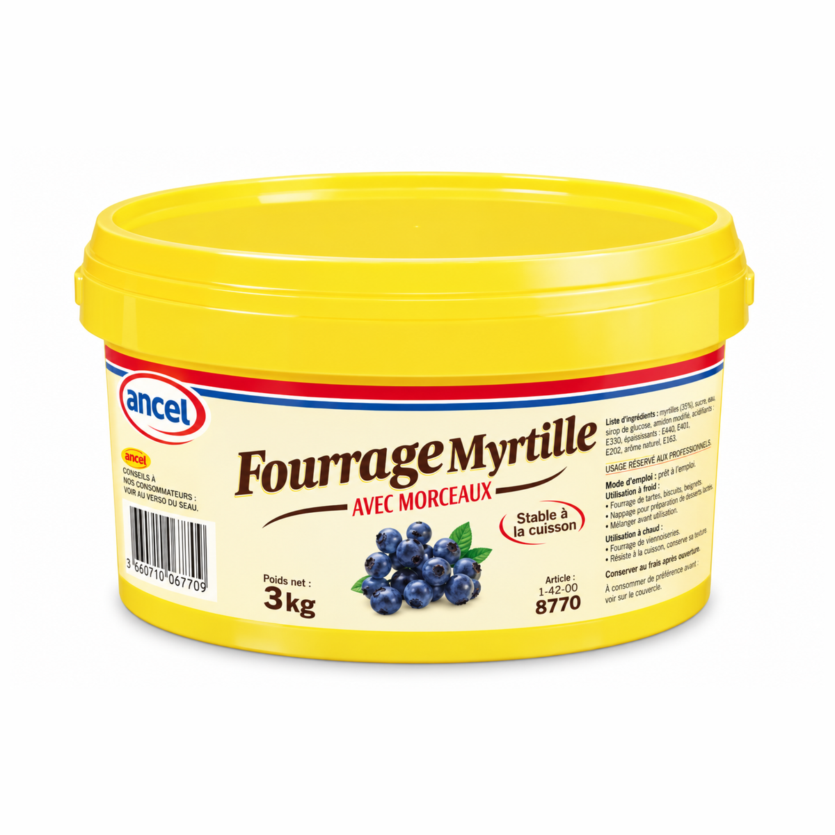 Pot de Fourrage myrtille avec morceaux 3 kg Ancel 