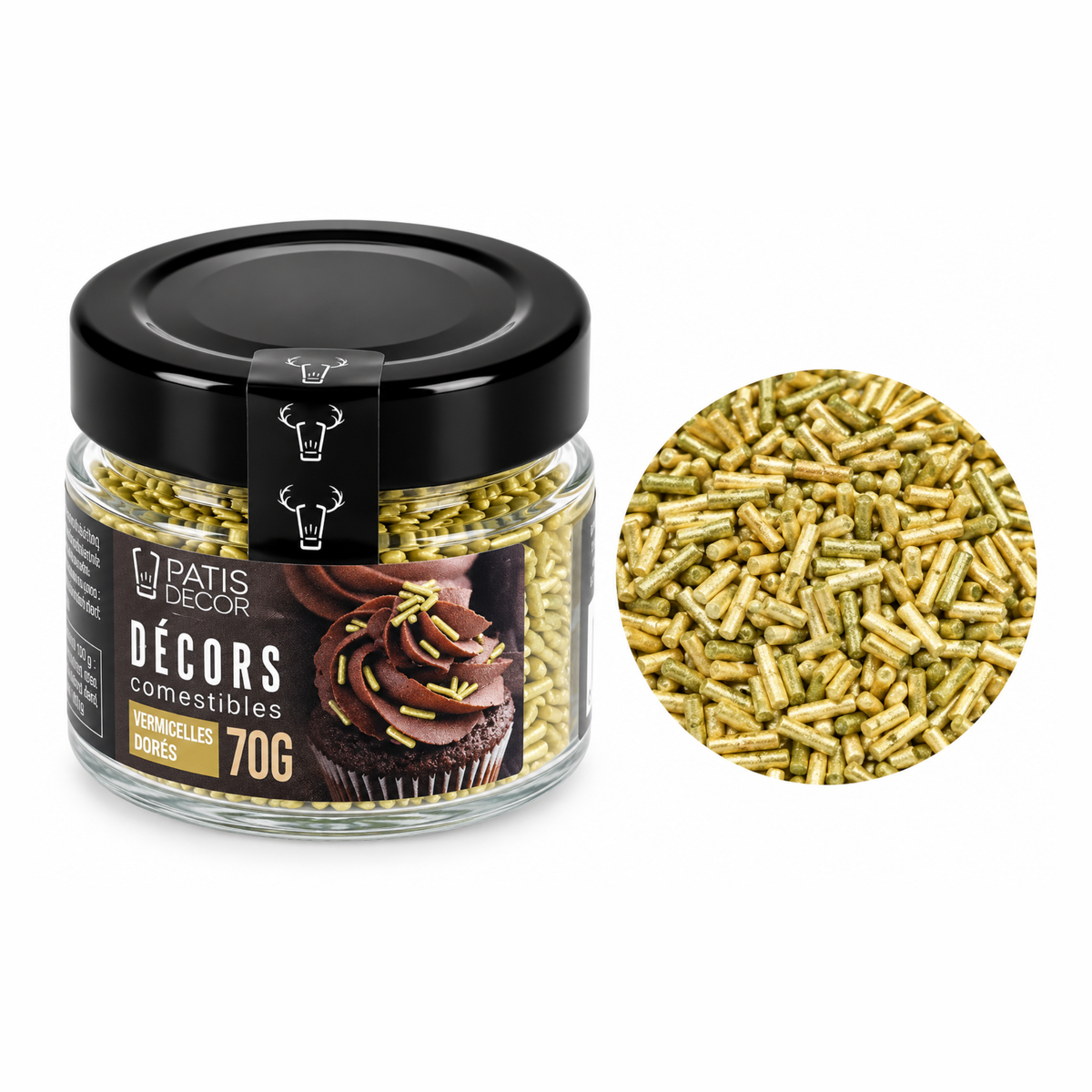 Pot de Vermicelles comestibles dorés 70 g PatisDécor 