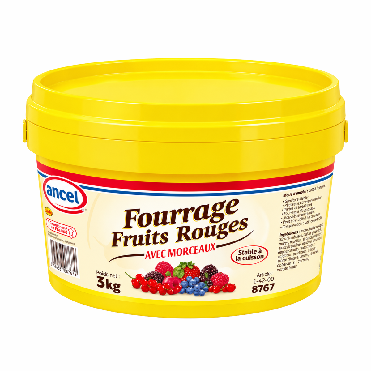 Pot de Fourrage fruits rouges avec morceaux 3 kg Ancel 