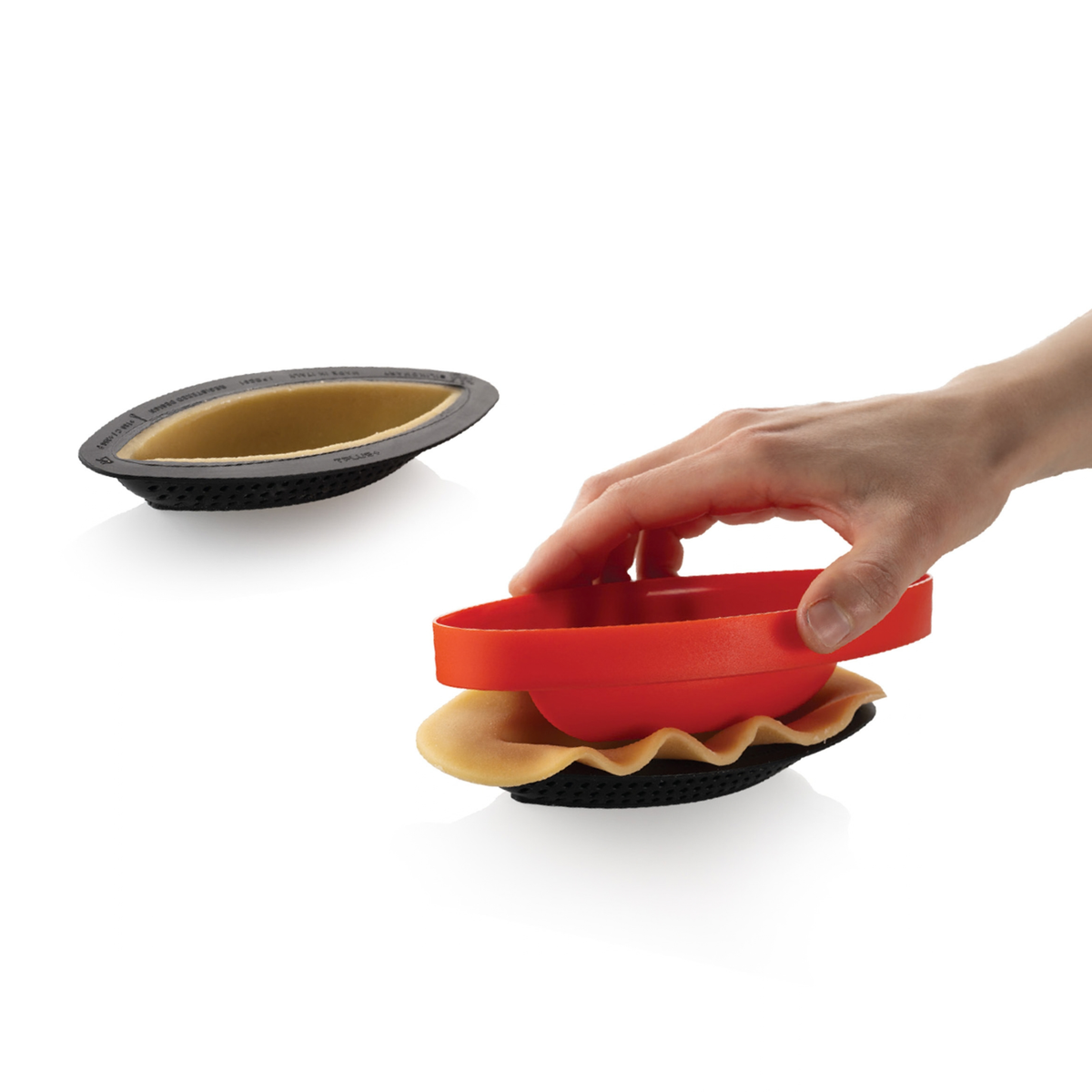 Kit moule tartelette ovale avec support perforé et insert silicone rouge