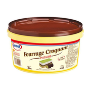 Ancel Fourrage Croquant Pistache 3 kg, pot jaune avec couvercle marron et étiquette illustrée, sur fond blanc.