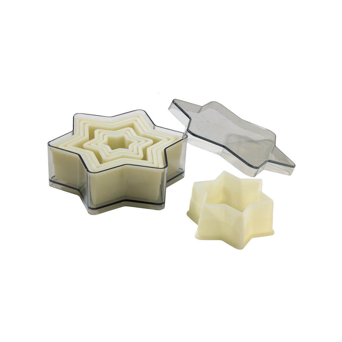 Lot d’emporte-pièces étoiles de différentes tailles avec boîte de rangement