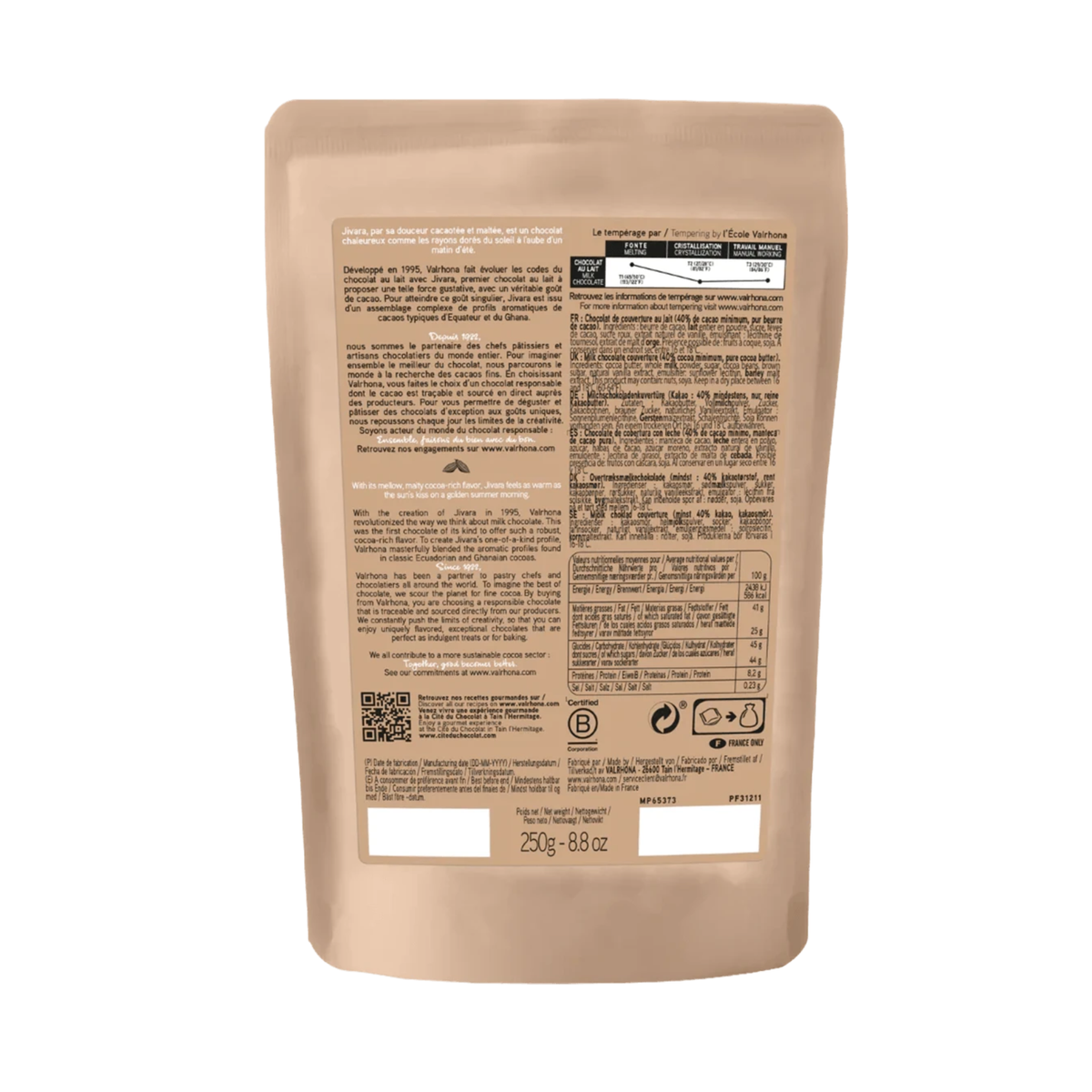 Chocolat de couverture au lait Jivara 40 % Valrhona 