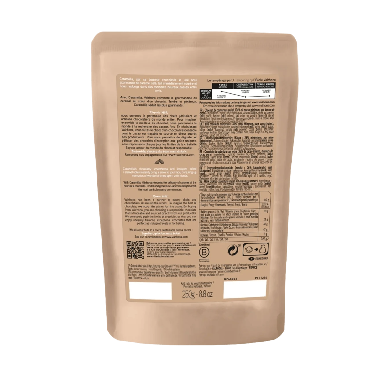 Chocolat de couverture au lait Caramélia 36 % 250 g Valrhona 