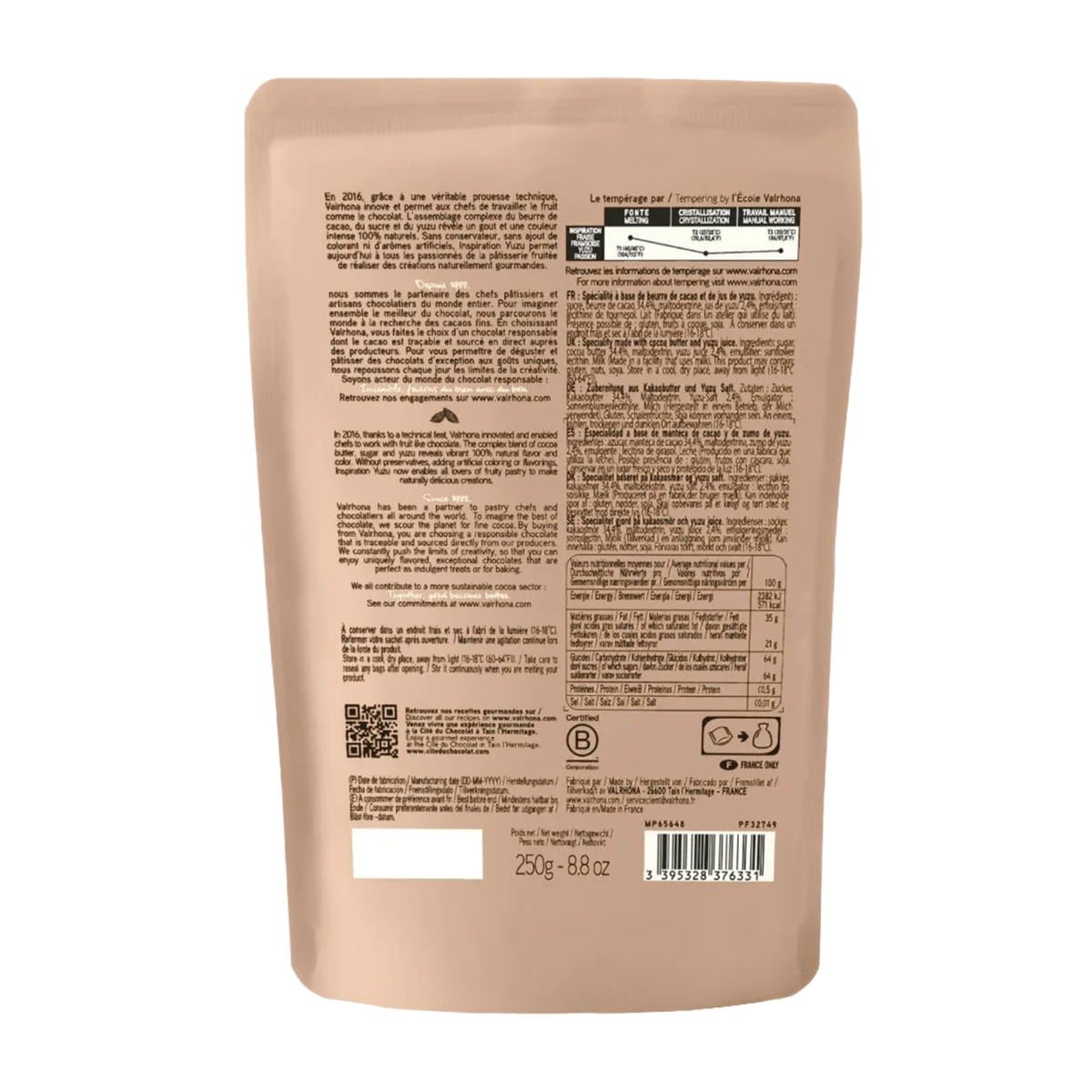 Chocolat de couverture Inspiration Yuzu 250 g Valrhona 