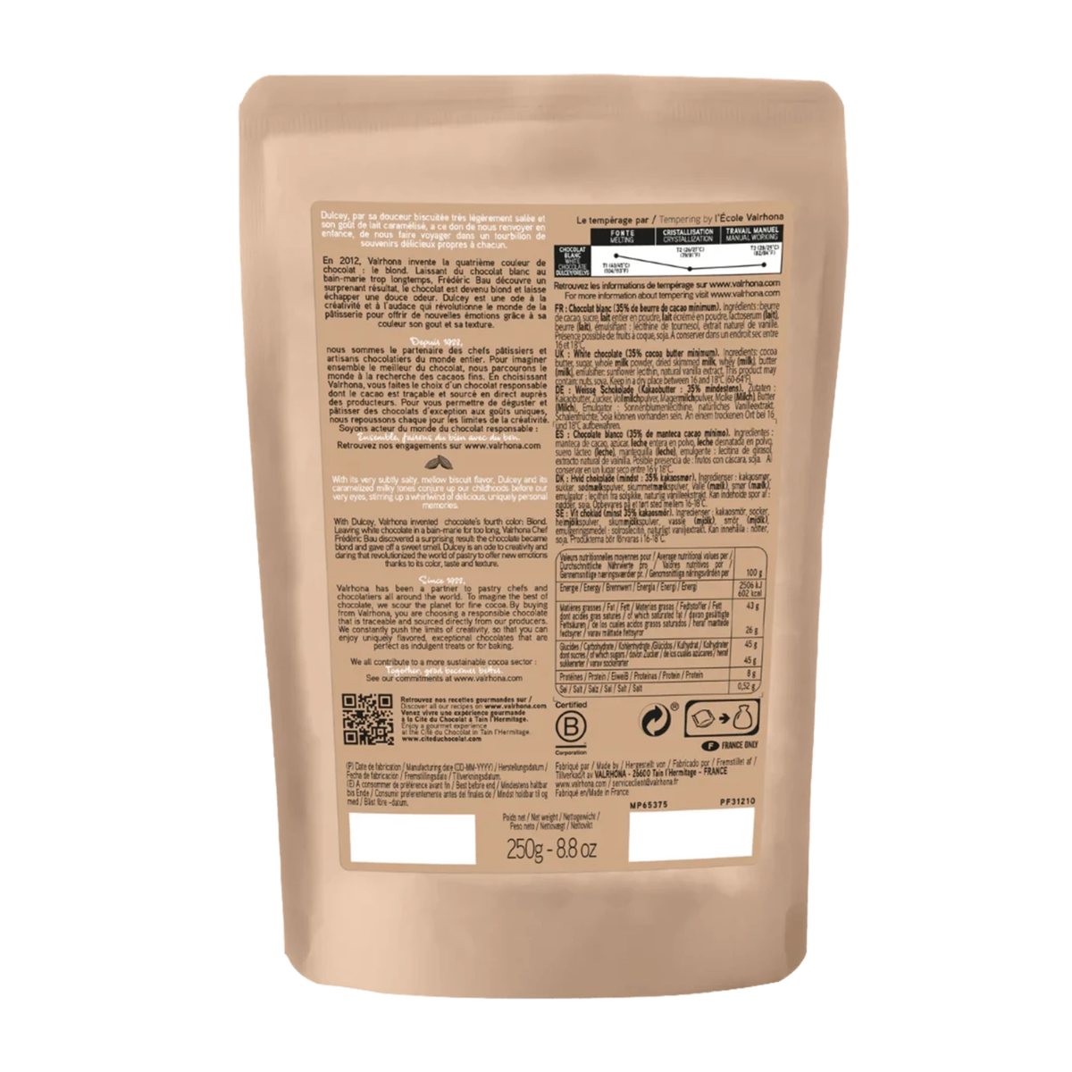 Chocolat de couverture blond Dulcey 35 % 250 g Valrhona 