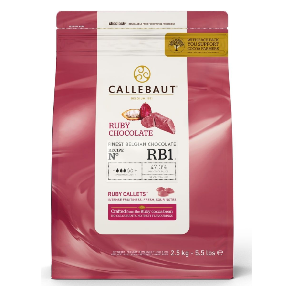 Paquet de Chocolat rose RB1 Ruby 47,3% 2.5kg Callebaut 