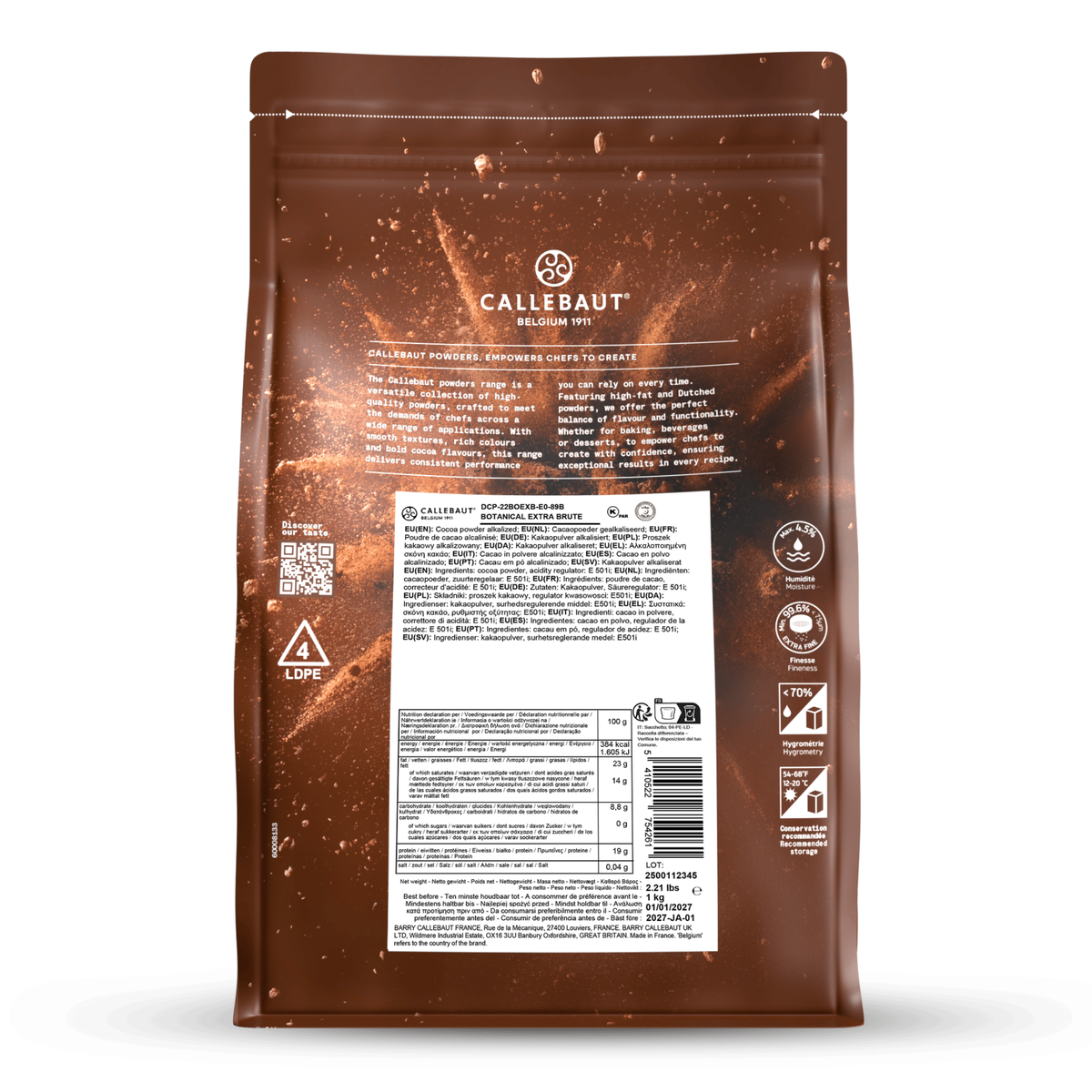 Cacao en Poudre Botanical Extra Brute - 1 kg Callebaut 