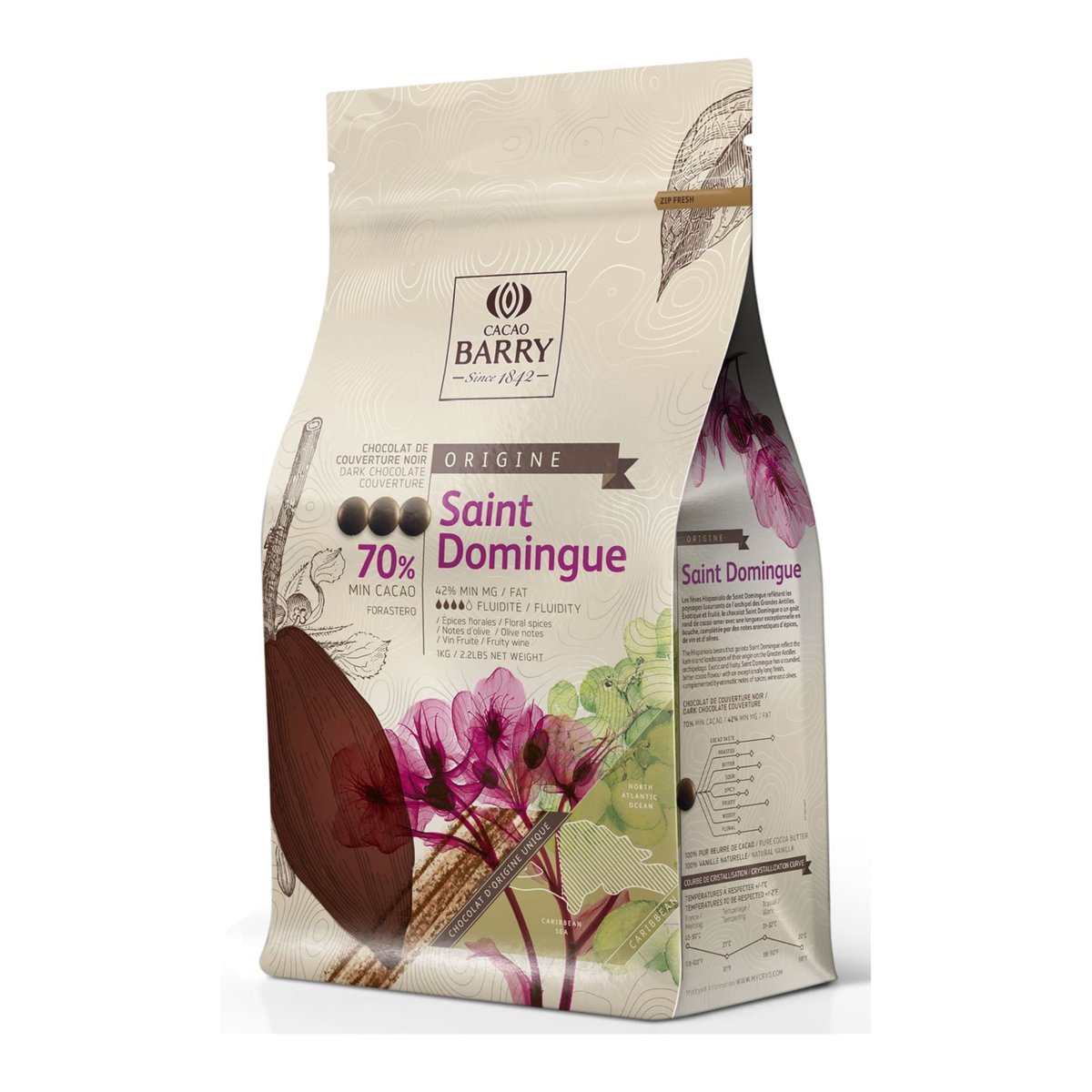 Chocolat Noir de Couverture Saint-Domingue 70 % 1 kg Cacao Barry 