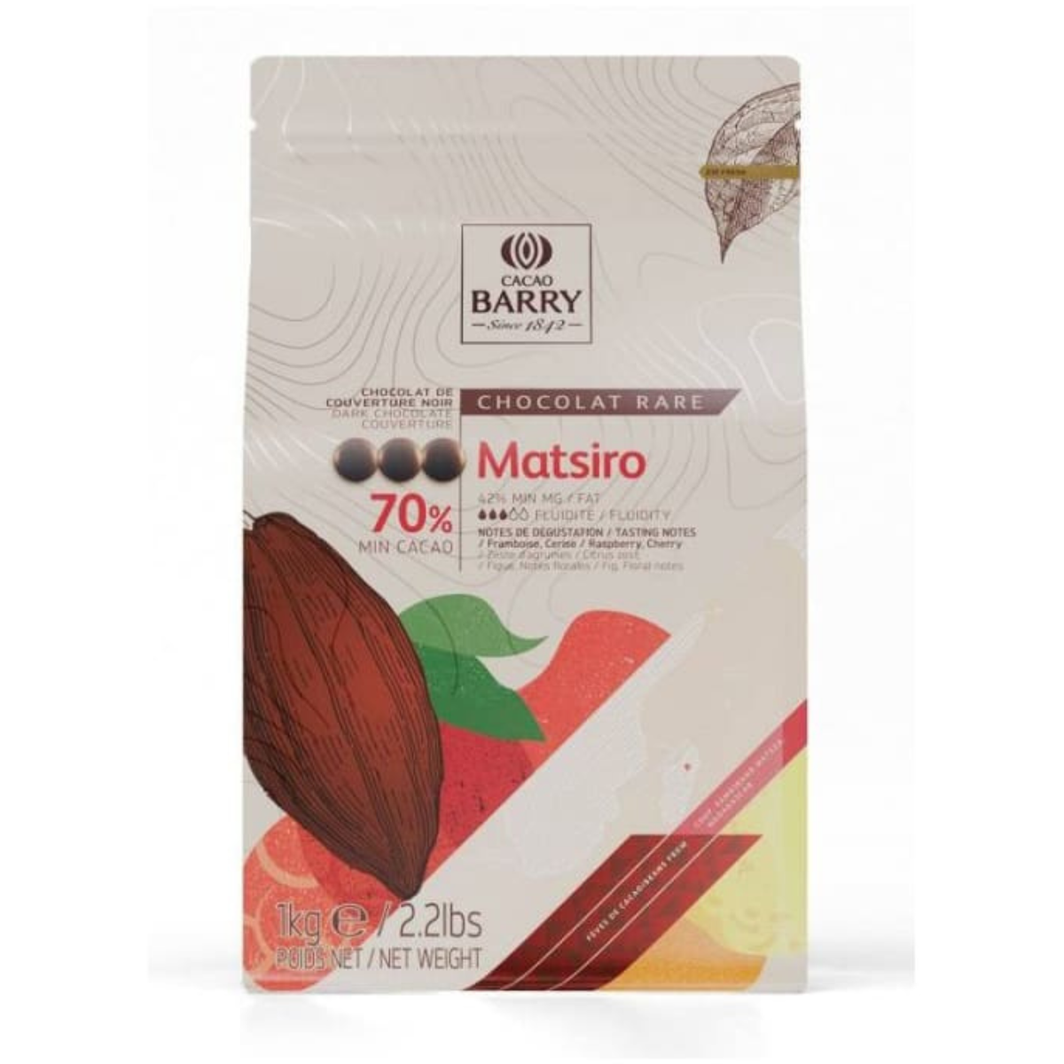 Chocolat Noir de Couverture Matsiro 70 % 1 kg Cacao Barry 
