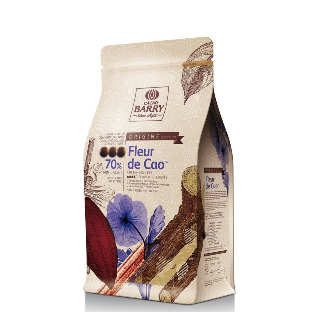 Chocolat noir fleur de cao 70% pistoles 5kg Cacao Barry 