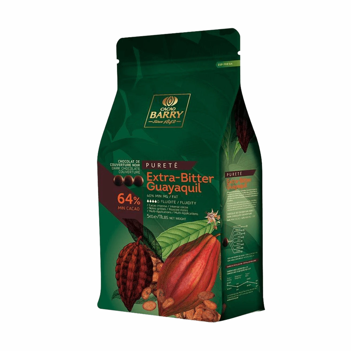 Chocolat Noir Extra-Bitter Guayaquil 64 % en Pistoles 5 kg Cacao Barry 