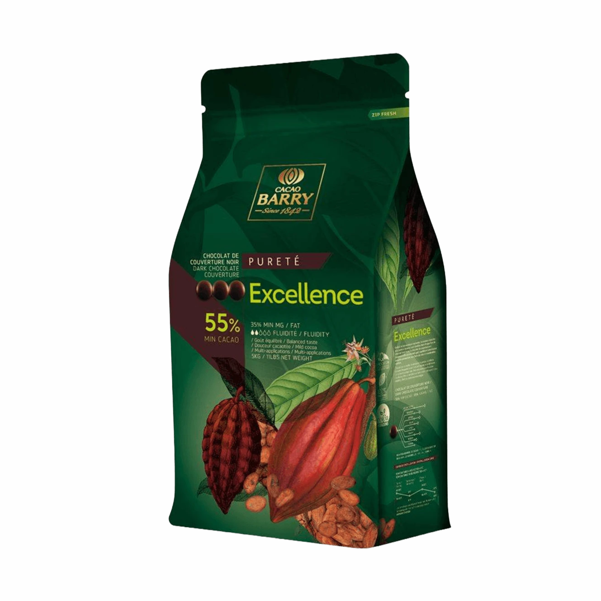 Chocolat Noir Excellence 55 % en Pistoles 5 kg Cacao Barry 