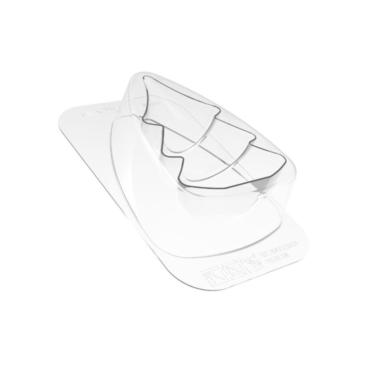 Moule thermoformé transparent Silikomart Winter Joy en forme de sapin de Noël 3D, présenté en vue de trois quarts.