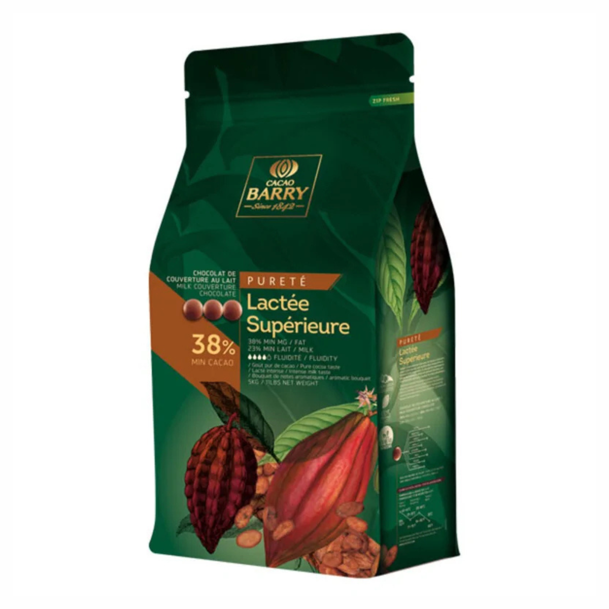  Chocolat au Lait Lactée Supérieure 38 % en Pistoles 5 kg Cacao Barry 