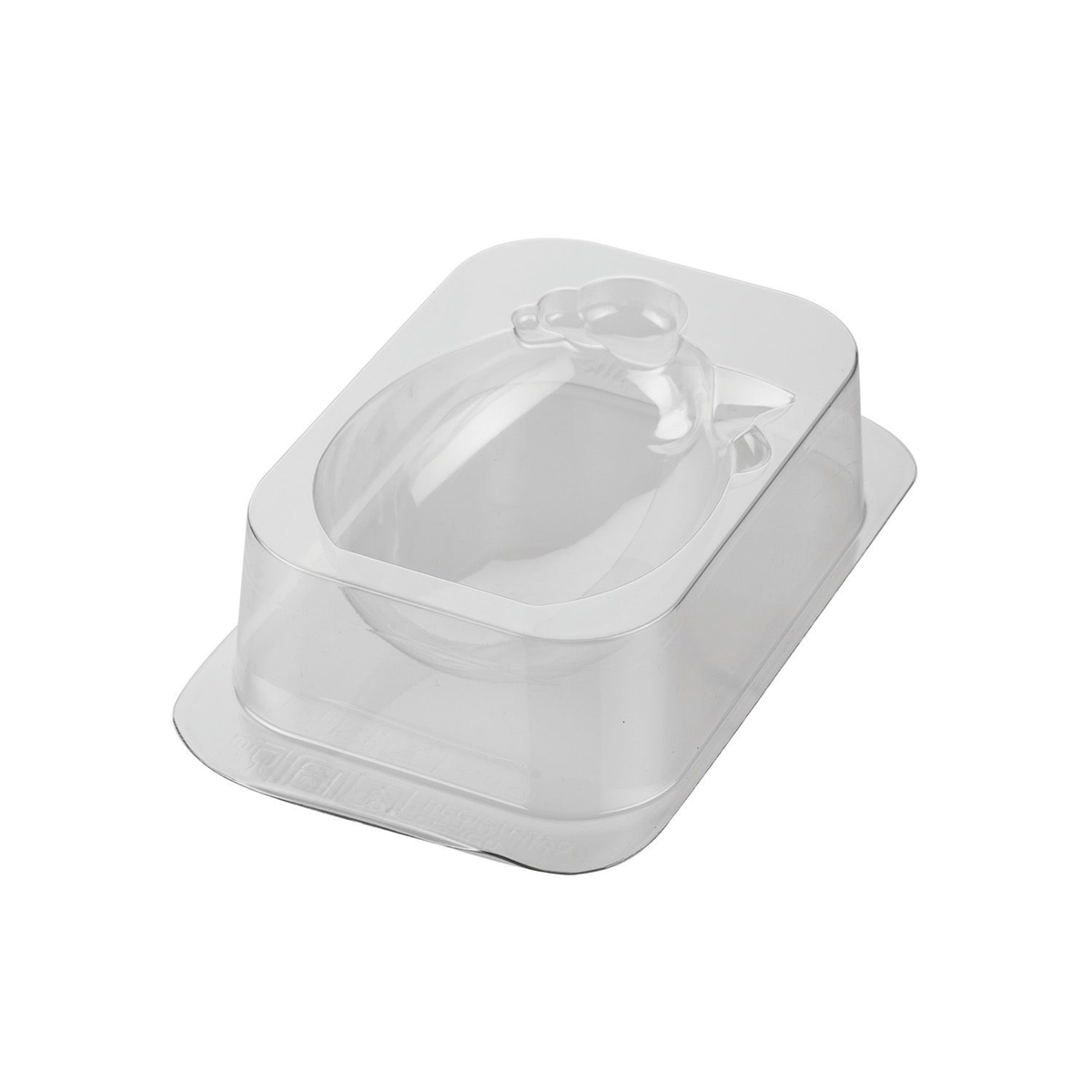 Moule thermoformé transparent Silikomart Lady Cocca représentant une moitié de poule de Pâques avec crête et détails en relief.