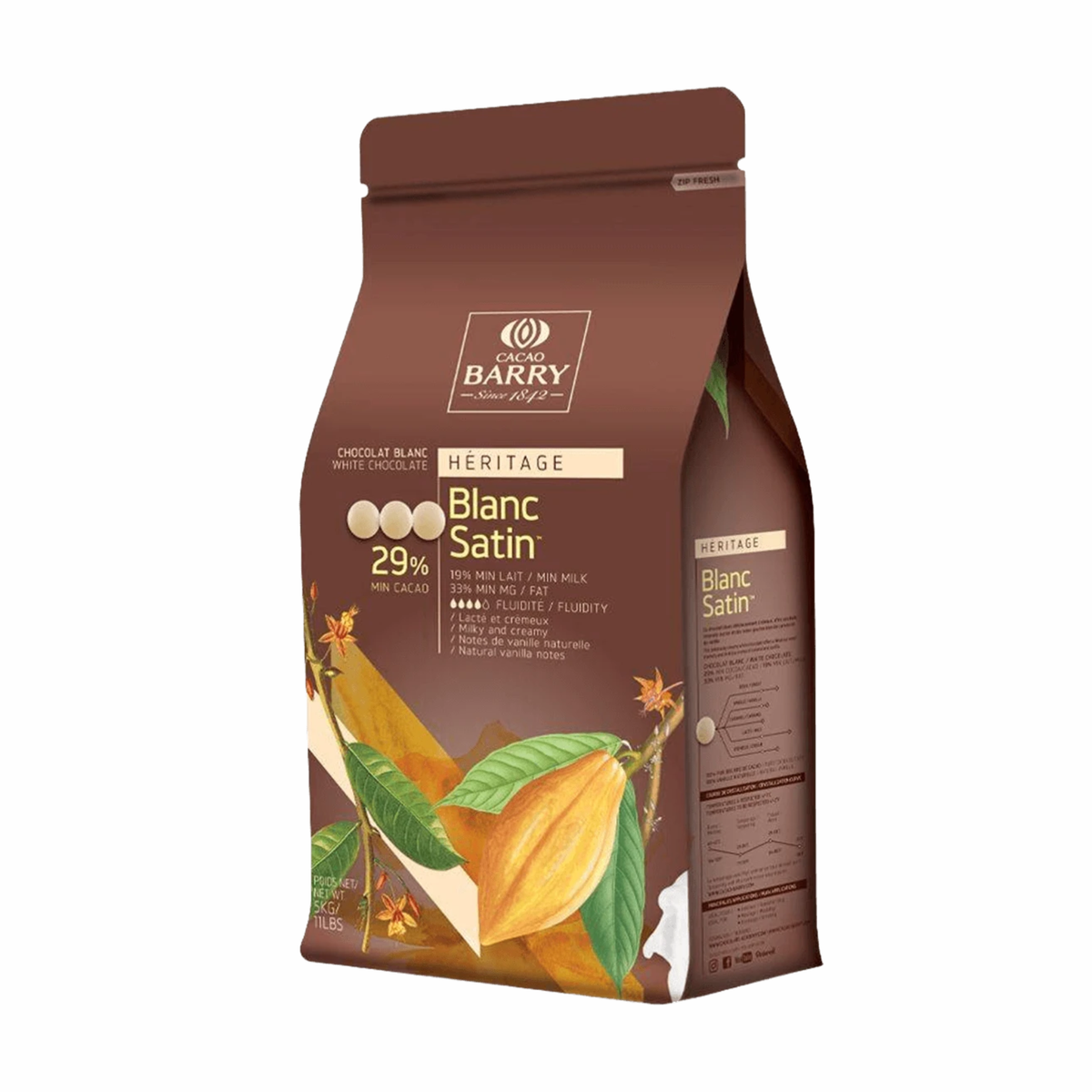 Chocolat Blanc Satin 29 % en Pistoles - 5 kg Cacao Barry 