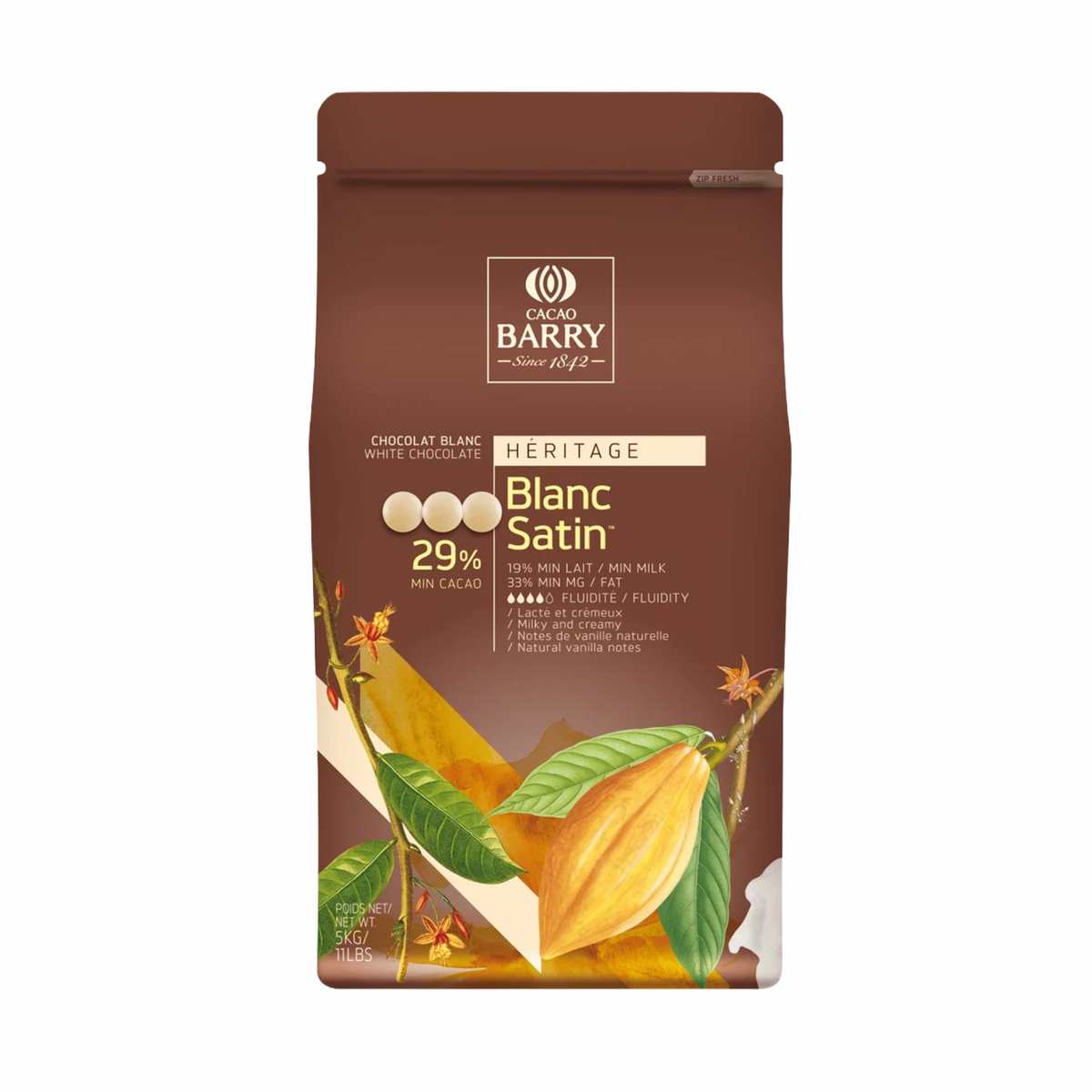 Chocolat Blanc Satin 29 % en Pistoles - 5 kg Cacao Barry 