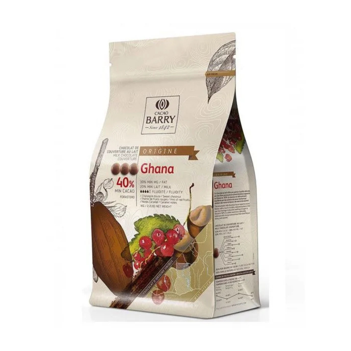Chocolat au Lait Origine Ghana 40 % - 1 kg Cacao Barry 