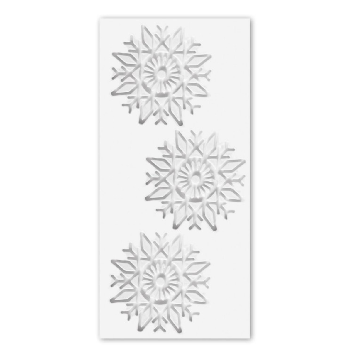 Tapis en silicone blanc ScrapCooking pour réaliser 3 tuiles décoratives en forme de flocons de neige aux motifs ajourés.