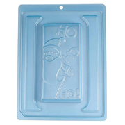 Moule à chocolat en 3 parties PatisDécor en plastique bleu transparent, avec empreinte rectangulaire représentant un Père Noël et les inscriptions « Ho Ho Ho ».
