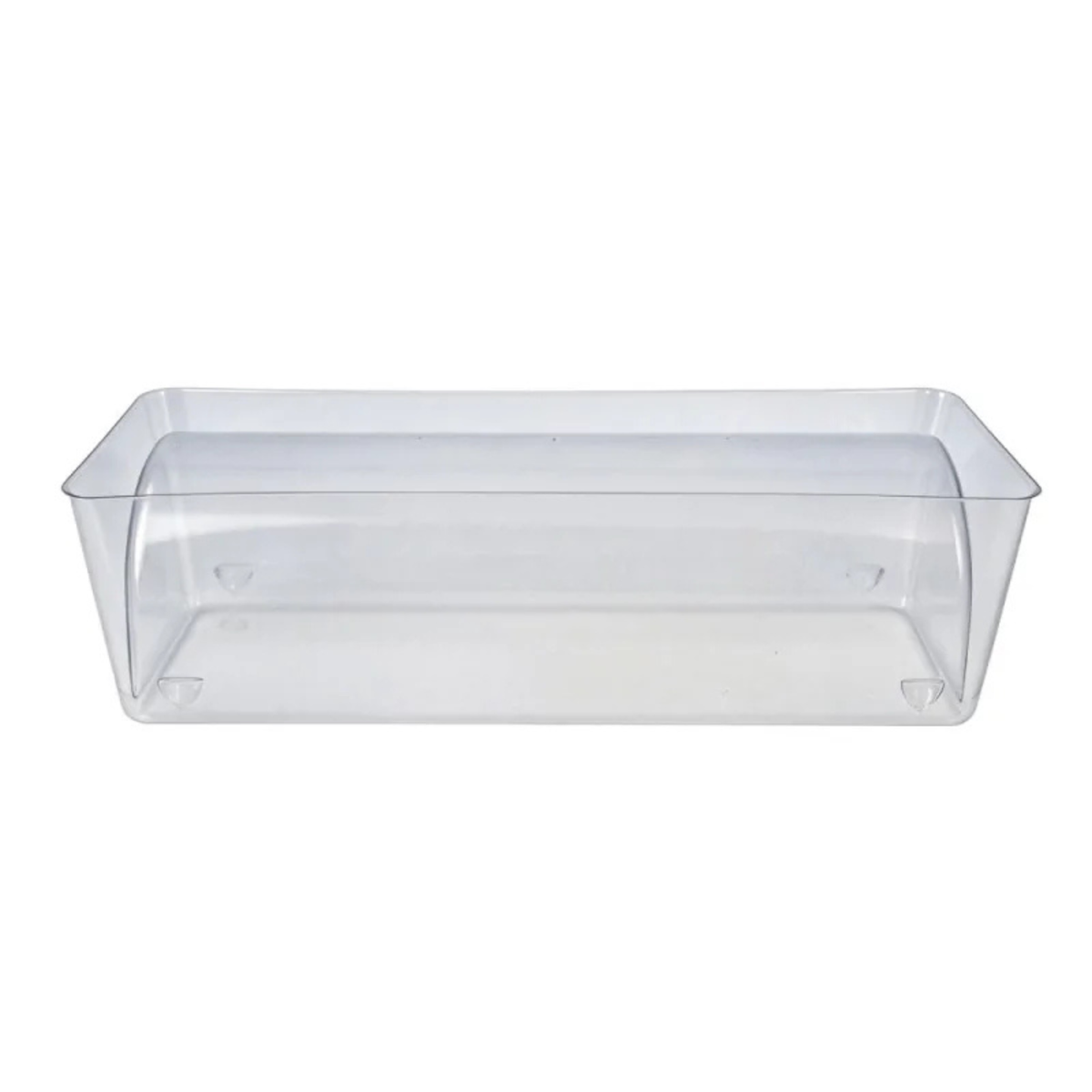 Moule à bûche de Noël lisse en plastique transparent, présenté de profil avec une longue empreinte demi-cylindrique pour réaliser des bûches pâtissières.