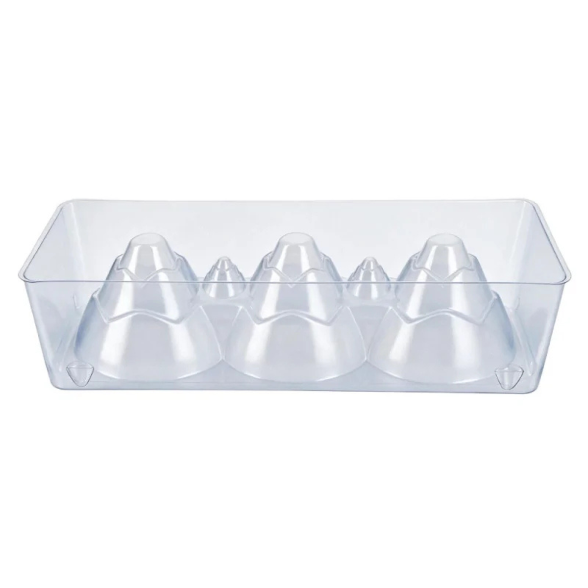 Moule à bûche de Noël Glacier en PVC transparent, avec empreintes représentant trois grandes montagnes et deux petits sommets enneigés.