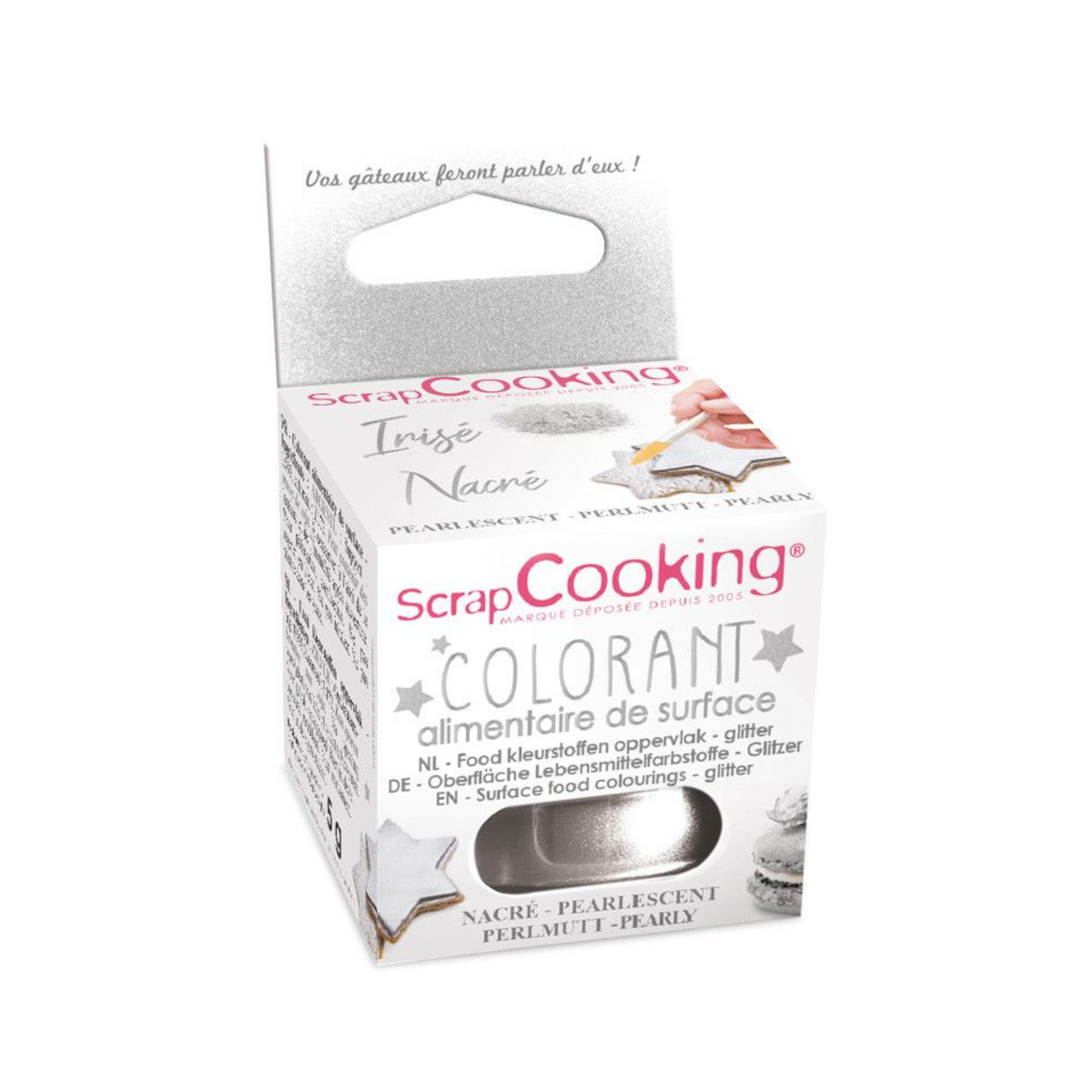 Colorant alimentaire de surface irisé argenté ScrapCooking
