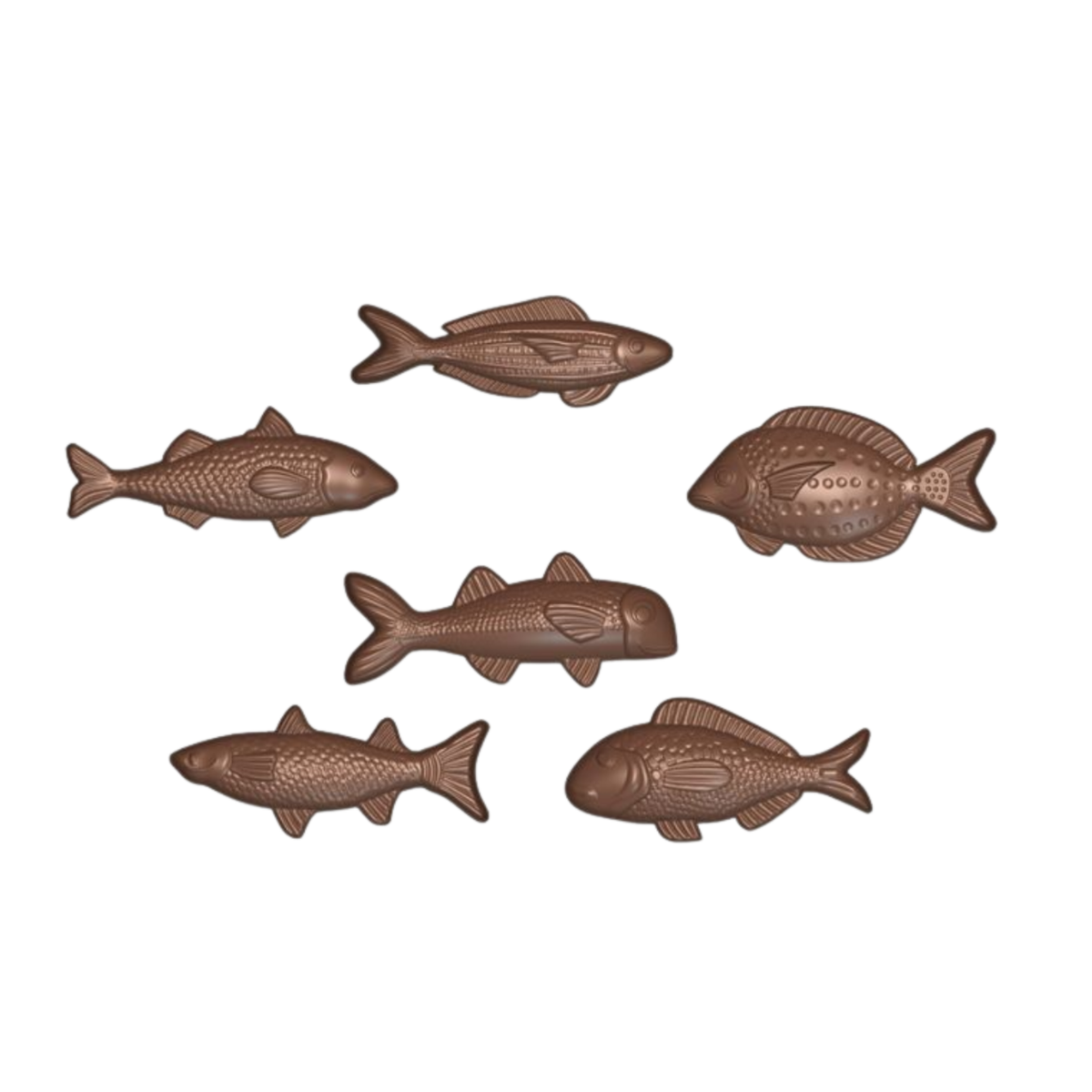 Assortiment de chocolats en forme de poissons variés
