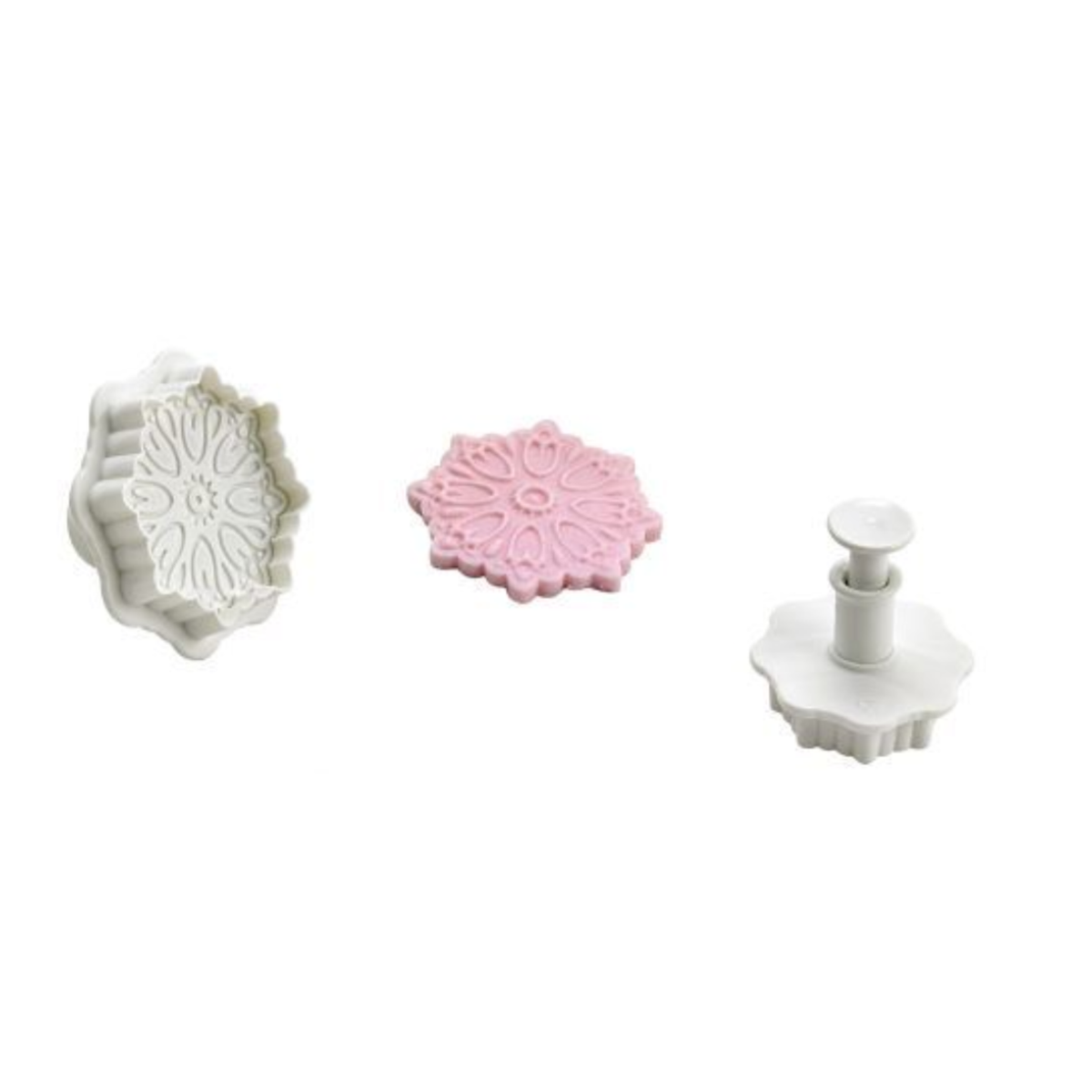 Emporte-pièce poussoir fleur dentelle avec empreinte pour décoration pâtisserie
