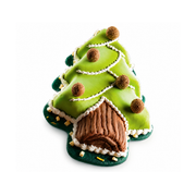 Entremets de Noël en forme de sapin décoré, réalisé avec un moule en silicone