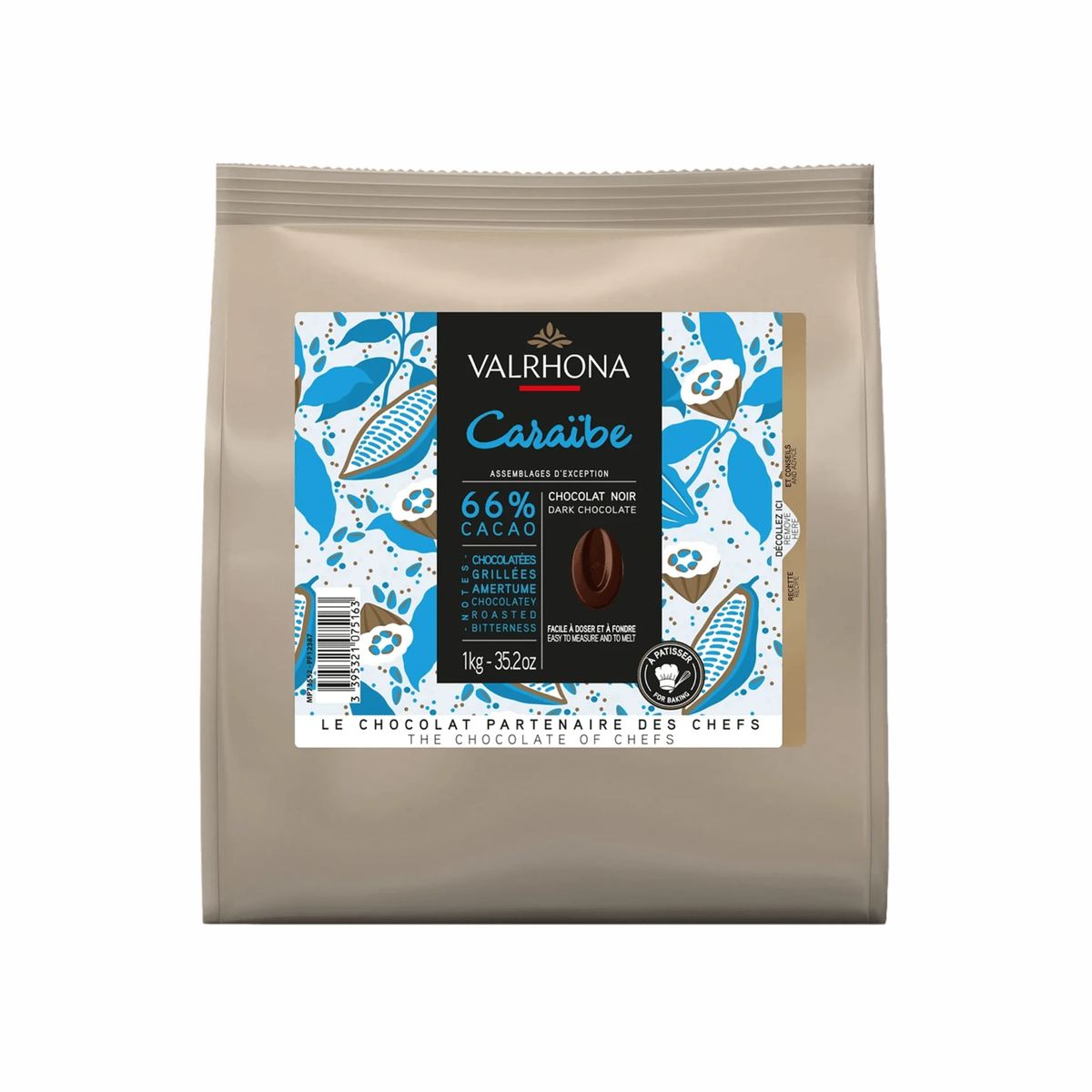 Valrhona - Chocolat de couverture noir Caraïbe 66 % 1 kg