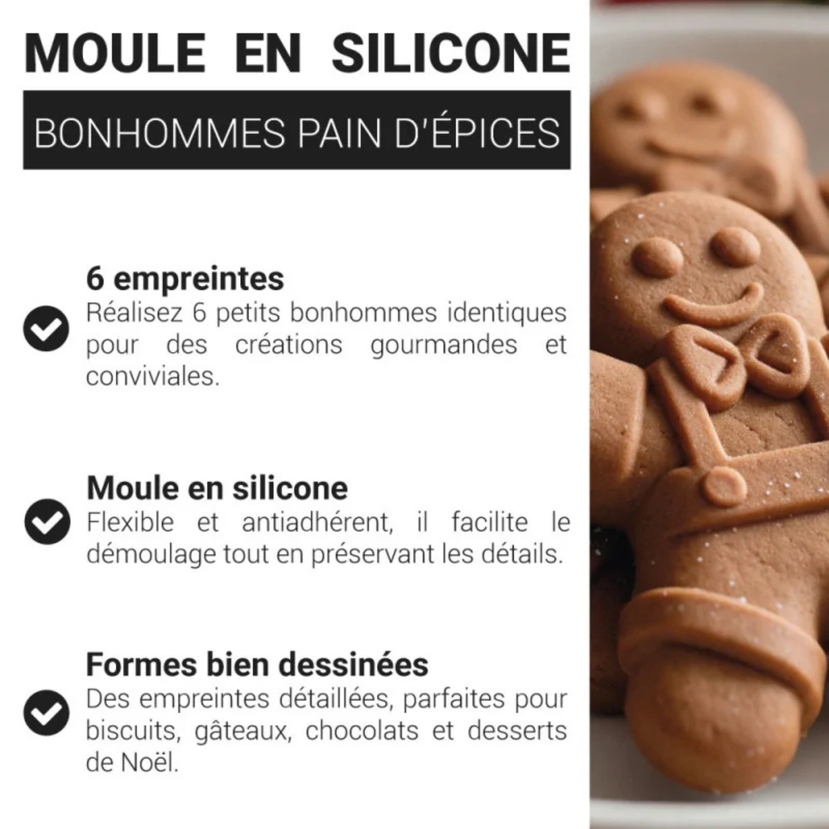 PatisDécor - Moule silicone 6 Bonhommes Pain d'Épices 8.5 x 6.5 x 2 cm