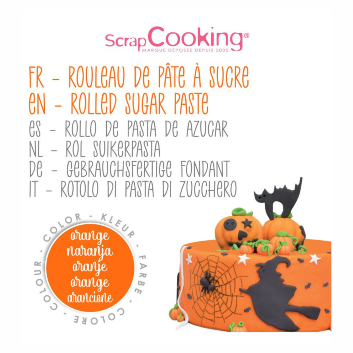 ScrapCooking - Rouleau de pâte à sucre orange 430 g DDM 05.02.2026