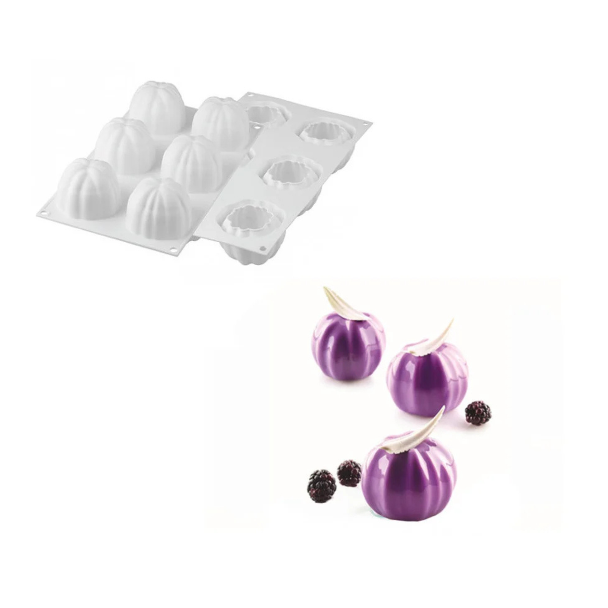 Moule silicone Silikomart 6 empreintes cannelées avec entremets individuels violets
