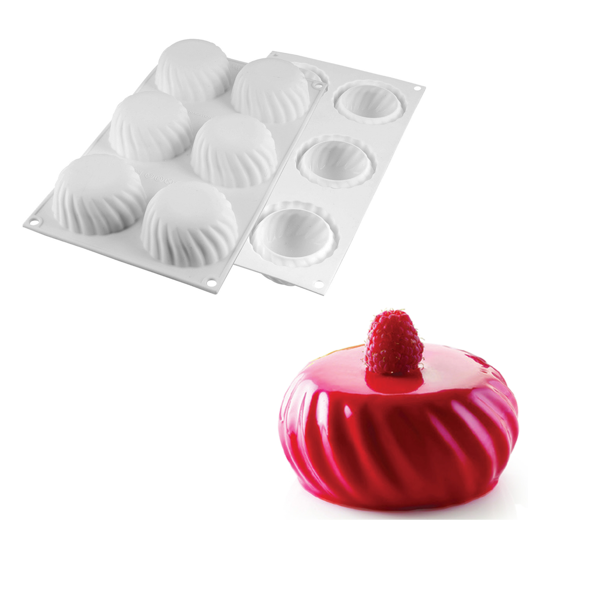 Moule silicone Silikomart 6 empreintes avec entremets framboise
