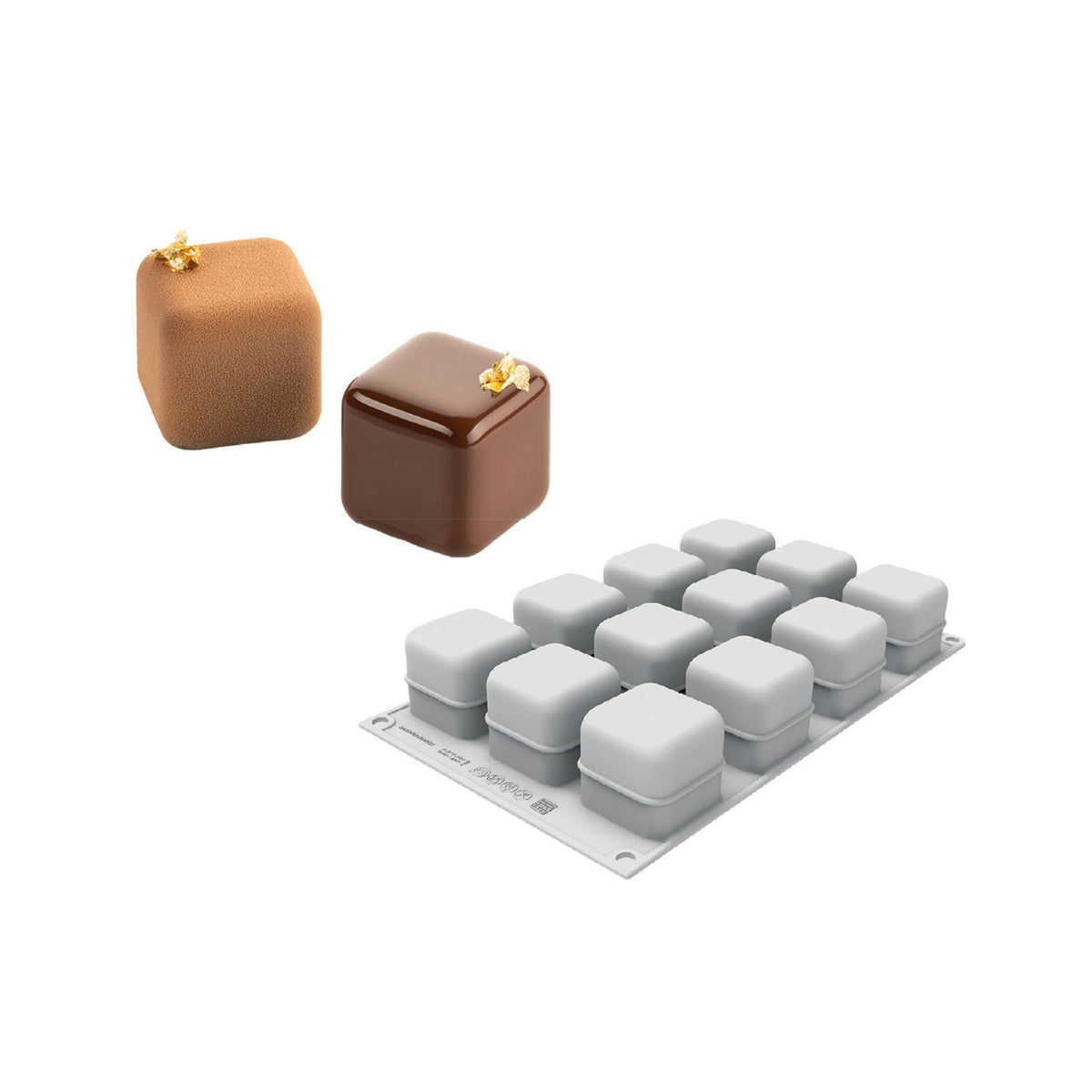 Moule silicone 12 cubes avec entremets carrés au chocolat