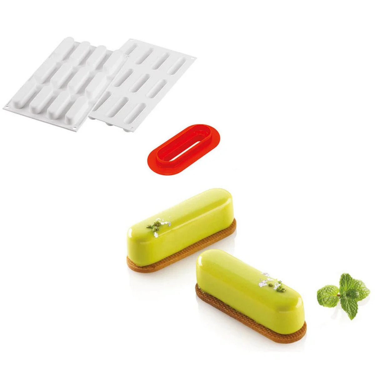 Moule silicone 12 mini éclairs avec découpoir – Entremets individuels