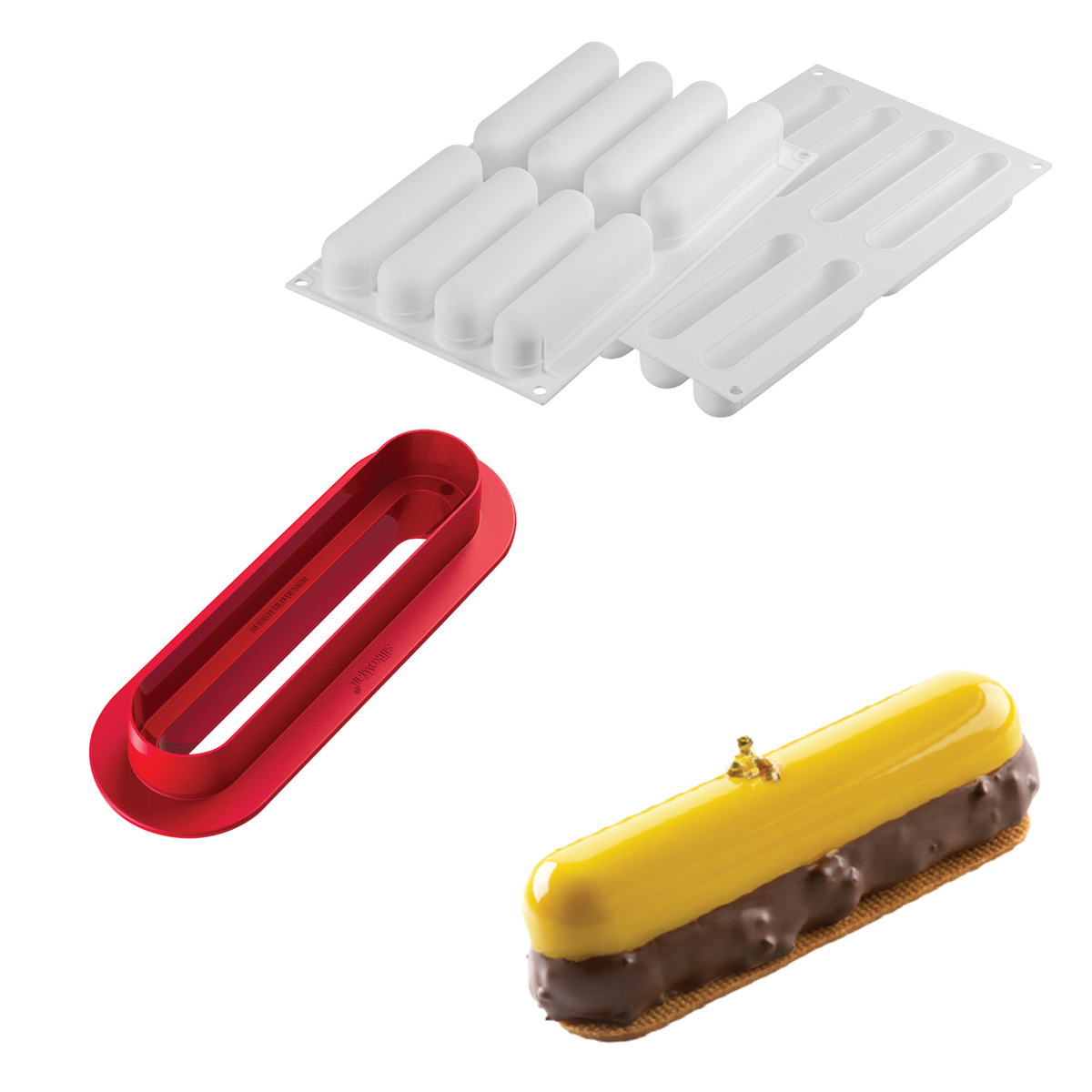 Moule silicone 8 éclairs avec découpoir – Entremets individuels