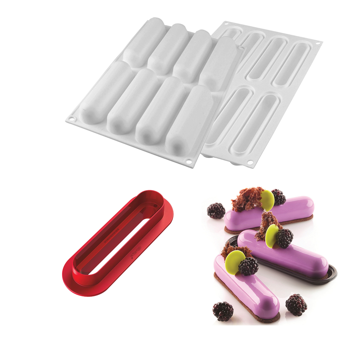 Moule silicone Finger 8 empreintes avec découpoir – Entremets individuels aux mûres